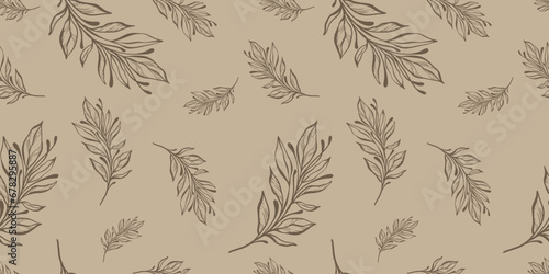 Seamless pattern with hand drawn leaves and branches. Perfect for wallpaper, wrapping paper, web sites, background, social media, blog, presentation and greeting cards.