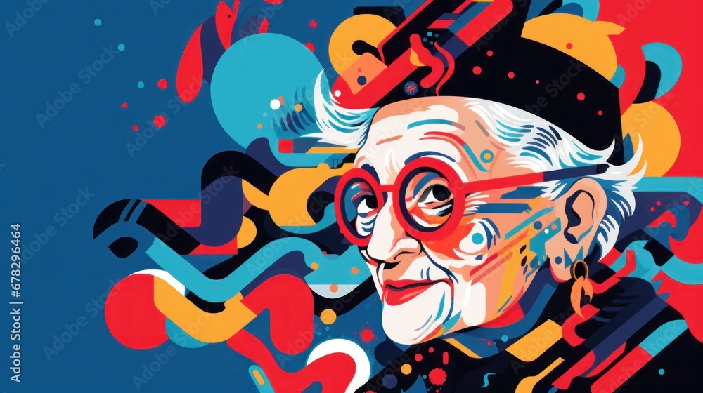 An old woman with glasses and a top hat An old woman with glasses and a top hat