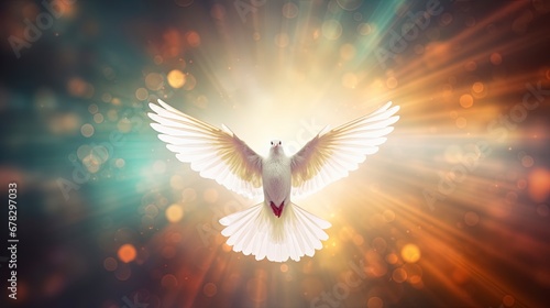 white dove of peace flying in the sky. Hope for peace concept illustration.