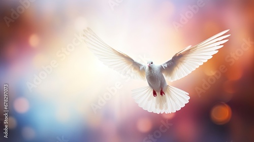 white dove of peace flying in the sky. Hope for peace concept illustration.