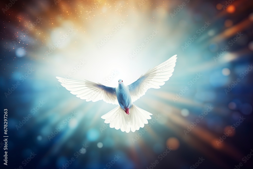 Fototapeta premium white dove of peace flying in the sky. Hope for peace concept illustration.