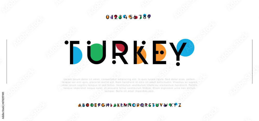 Turkey Modern abstract digital alphabet font. Minimal technology typography, Creative urban sport fashion futuristic font and with numbers. vector illustration