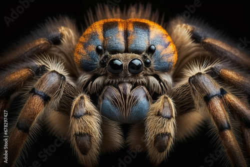 tarantula  spider head close up on black background, created with generative AI technology © VSzili