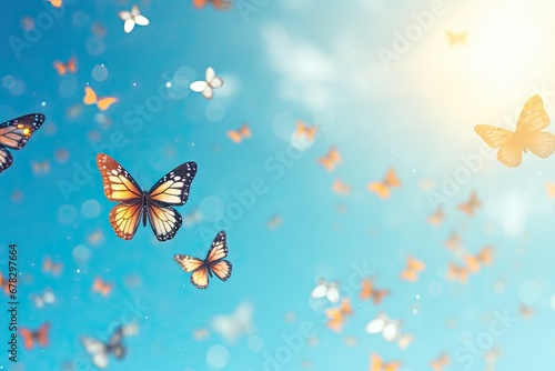 A vibrant butterfly dances in the beauty of spring, surrounded by the colorful hues of flowers and the radiant sunlight. © Andrii Zastrozhnov