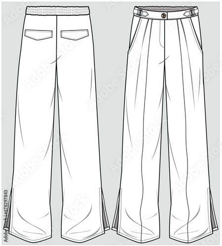 WIDE LEG SLOUCHY FIT BOTTOM WITH SIDE SLIT ZIPPER DETAIL PANTS TROUSER FOR WOMEN AND TEENS WEAR FASHION FLAT DESIGN