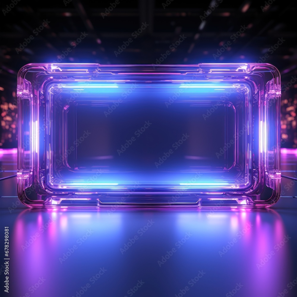 Rectangular digital design with glowing neon texture and elegant background of glowing lights, great to use for business, blog, background, wallpaper, web, social media etc. Generative Ai Image