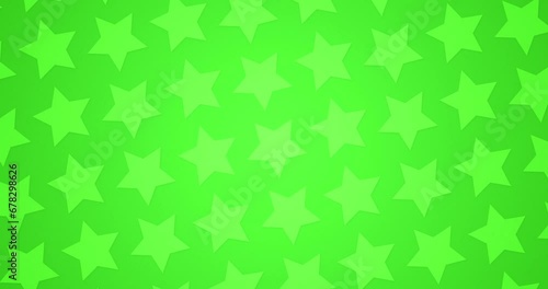 Abstract green color background of rotating stars aligned in a line where each lines are moving in opposite direction. Rotating star pattern Seamless looped abstract motion graphics background.
