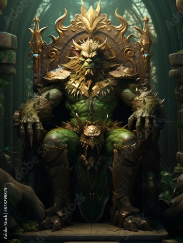 a green creature sitting on a throne