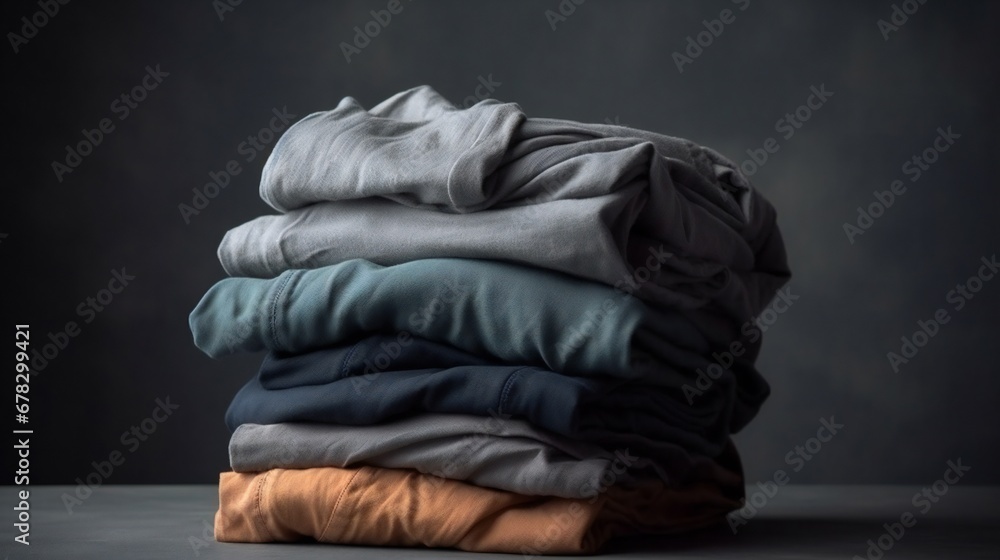 Different clothes folded on a isolated black background. Different clothes folded on a isolated black background.