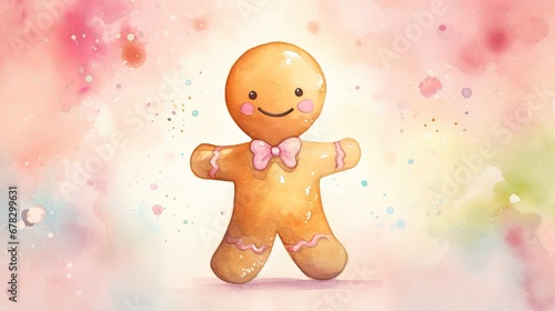  a watercolor painting of a ginger with a pink bow on it s neck and a smile on his face  with a pink background of pink and yellow.
