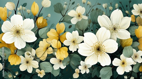 Painting of white and yellow flowers for background.