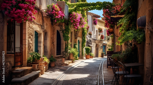 Charming Quaint European Alleyway with Cobblestone Streets, Enhanced with Soft and Pastel Tones to Evoke a Nostalgic and Old-World Atmosphere © Aaron Wheeler