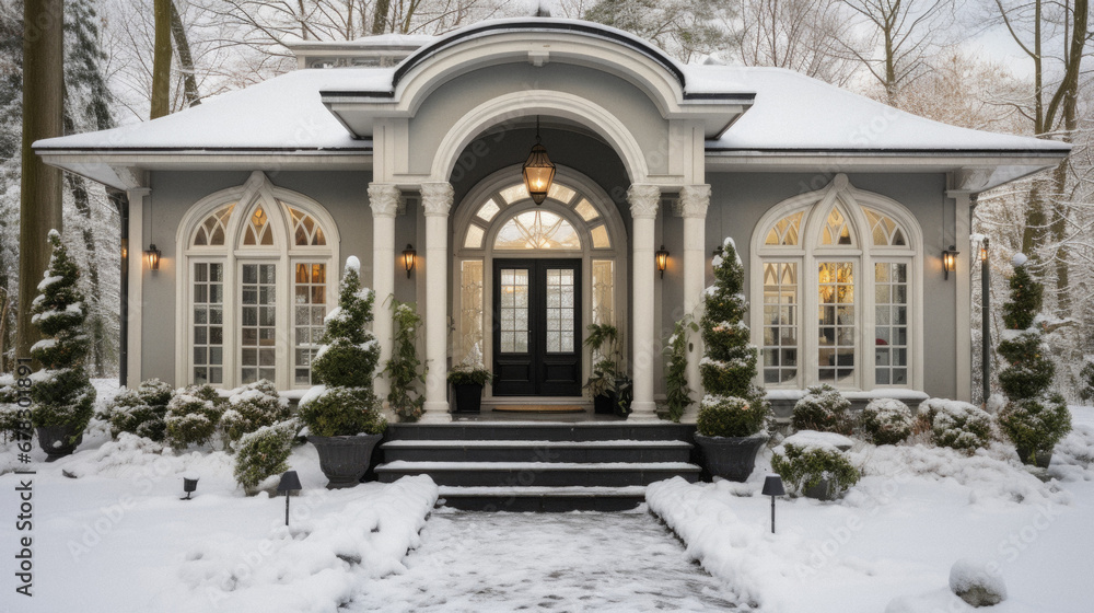 Beautiful house in the park under the snow. Winter landscape. Beautiful house in the park under the snow. Winter landscape.