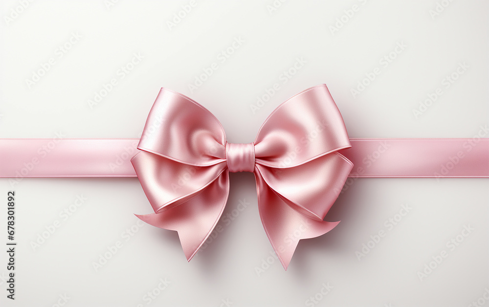 Pink ribbon and bow on white background. Simple pink bow. Decoration for girls, hair care. Items for everyday use, creating stylish and bright look for baby. Modern style, fashion, decorative