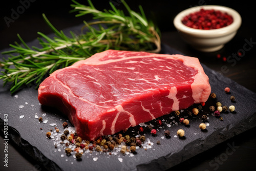 Rohes Rinderlendensteak mit Zutaten, Raw beef sirloin steak with ingredients