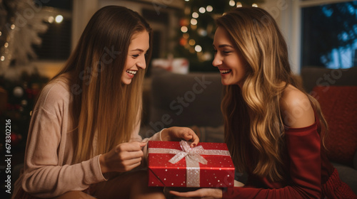 Two women with gift boxes