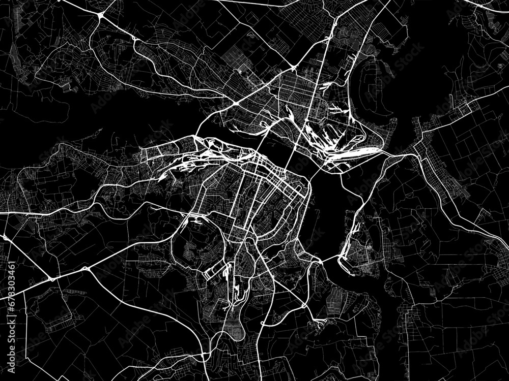 Obraz premium Vector road map of the city of Dnipro in Ukraine with white roads on a black background.