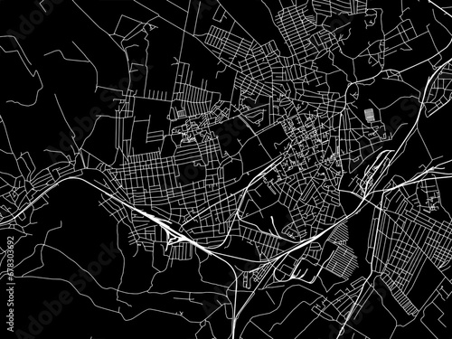 Vector road map of the city of Sloviansk in Ukraine with white roads on a black background. photo