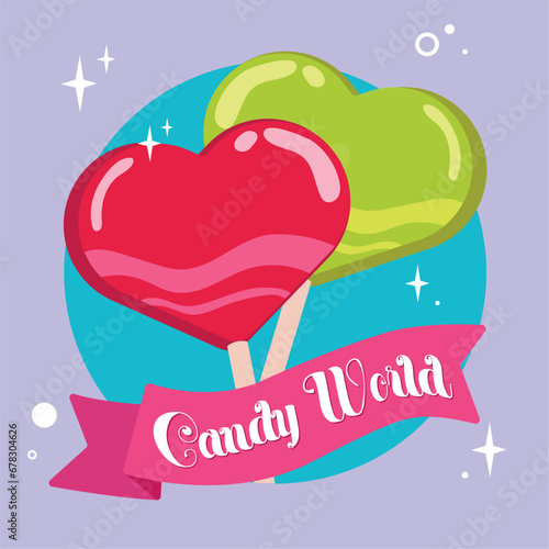 Pair of heart shaped lollipop Candy poster Vector