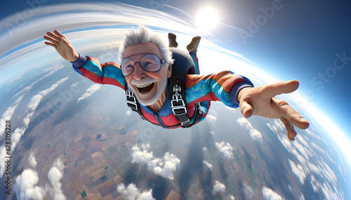 Elderly Man Enjoying Skydiving