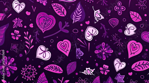 a purple and pink pattern with hearts and flowers on a purple background with hearts and flowers on the left side of the image and on the right side of the left side of the.