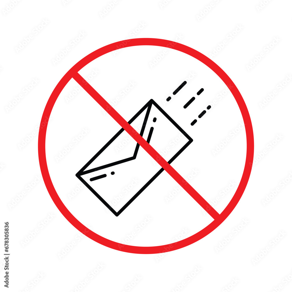 No envelope icon. Forbidden mailing icon. No email vector sign. Prohibited mailing vector icon. Warning, caution, attention, restriction flat sign design. No letter UX UI icon No envelope icon. Forbidden mailing icon. No email vector sign. Prohibited mailing vector icon. Warning, caution, attention, restriction flat sign design. No letter UX UI icon