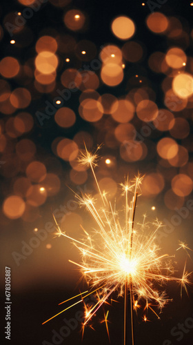 Christmas and newyear party sparkler on bokeh lights background.