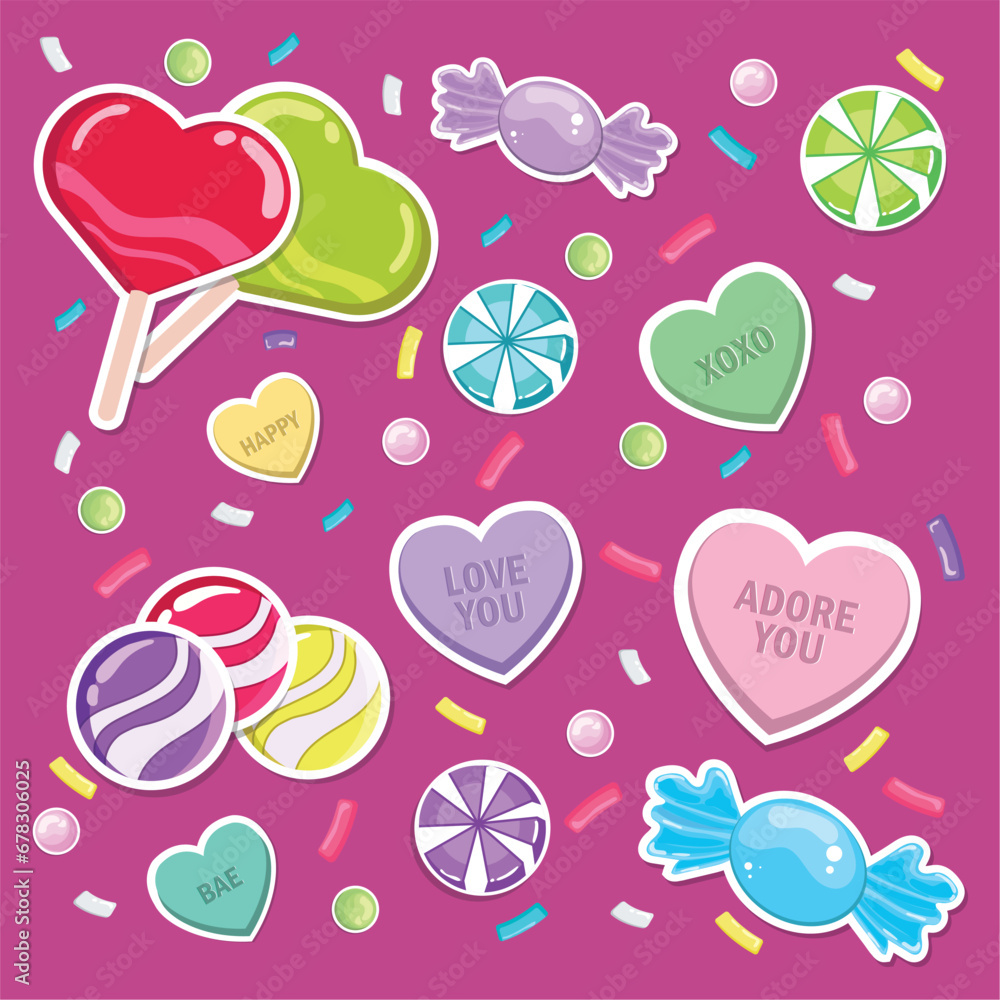Colored pattern background with different candies Vector