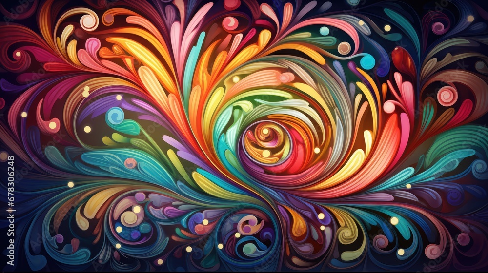 an abstract painting of colorful swirls and bubbles on a black background with a blue sky in the background and a blue sky in the middle of the top right corner. an abstract painting of colorful swirls and bubbles on a black background with a blue sky in the background and a blue sky in the middle of the top right corner.