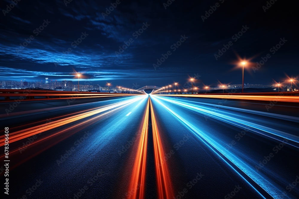 car light trails on the street, Long Exposure Effect, Ai Generated