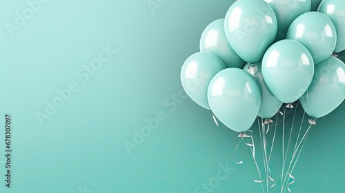  a bunch of balloons floating in the air on a blue background with a string attached to one of the balloons and a string attached to the end of the balloon.