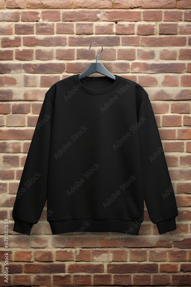 Black Oversized Blank Crewneck Mockup On Brickwall Background Black Oversized Blank Crewneck Mockup On Brickwall Background