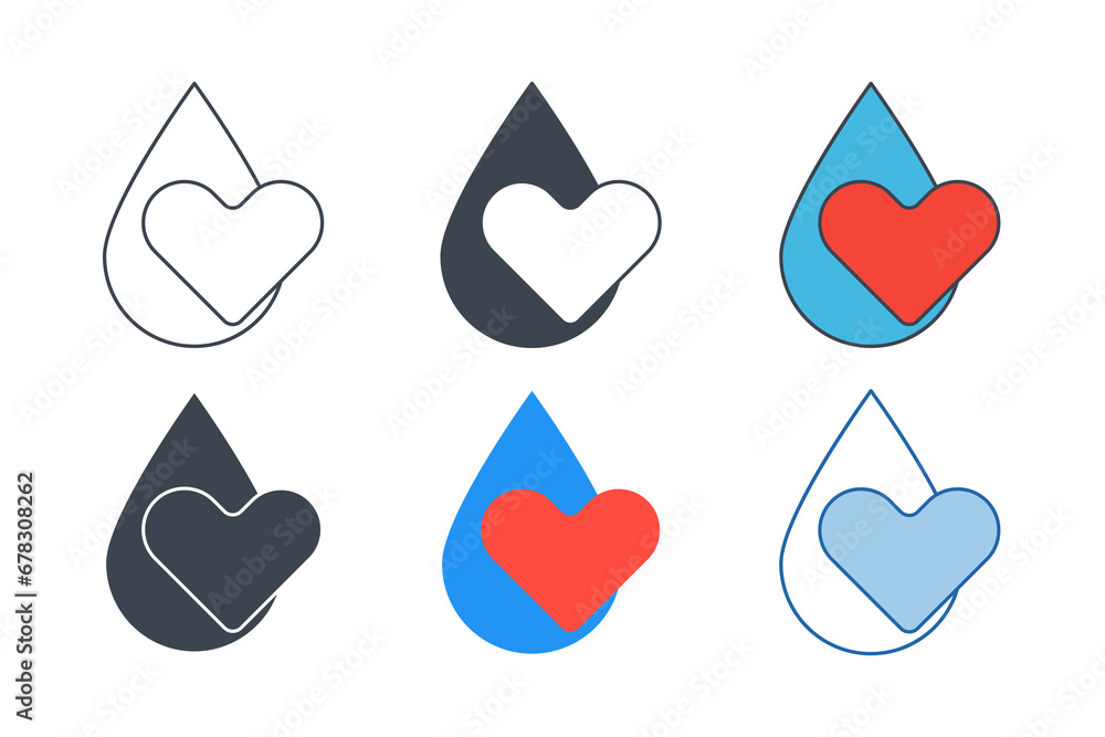 Water Drop with Heart icon collection with different styles. Water drop icon symbol vector illustration isolated on white background Water Drop with Heart icon collection with different styles. Water drop icon symbol vector illustration isolated on white background