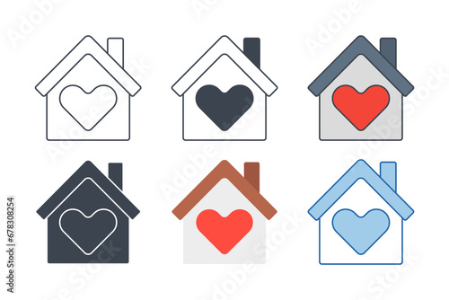 Home with Heart icon collection with different styles. house heart icon symbol vector illustration isolated on white background