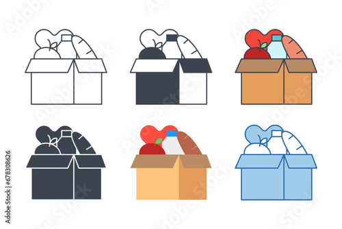 Food Donation icon collection with different styles. Box of Food with Heart icon symbol vector illustration isolated on white background