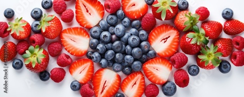 a circle containing strawberries and blueberries with mint Generative AI