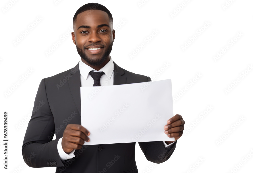 handsome businessman man holding blank white banner isolated from transparent background handsome businessman man holding blank white banner isolated from transparent background
