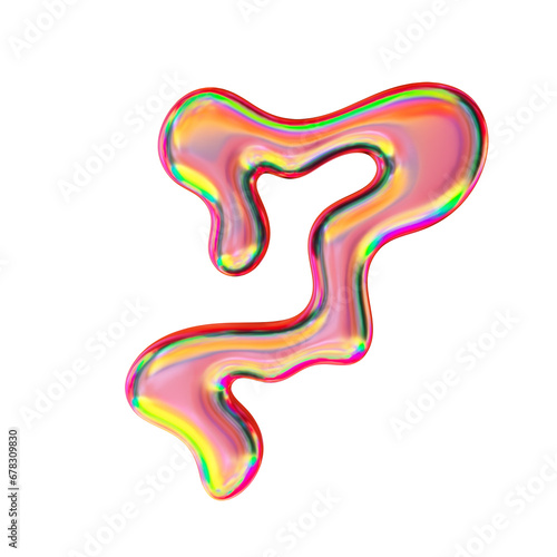 Chrome shape with retro gradient colors. 3d rendering. Isolated on white. 