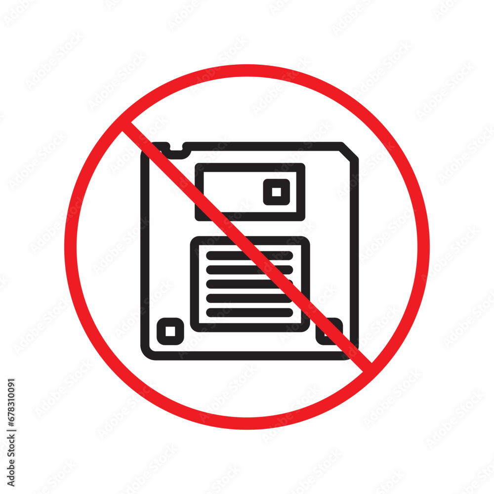 Forbidden floppy disk icon. No floppy disk vector sign. Prohibited disc icon. Warning, caution, attention, restriction. No floppy disk icon. Diskette flat symbol pictogram UX UI Forbidden floppy disk icon. No floppy disk vector sign. Prohibited disc icon. Warning, caution, attention, restriction. No floppy disk icon. Diskette flat symbol pictogram UX UI