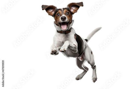 Happy terrier dog jumping on a transparent background looking at the camera