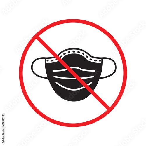 Forbidden flu mask icon. No medical mask vector sign. Prohibited Warning restriction. No flu mask caution icon. Doctor mask flat symbol pictogram UX UI. Caution danger attention ban label