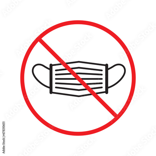 Forbidden flu mask icon. No medical mask vector sign. Prohibited Warning restriction. No flu mask caution icon. Doctor mask flat symbol pictogram UX UI. Caution danger attention ban label