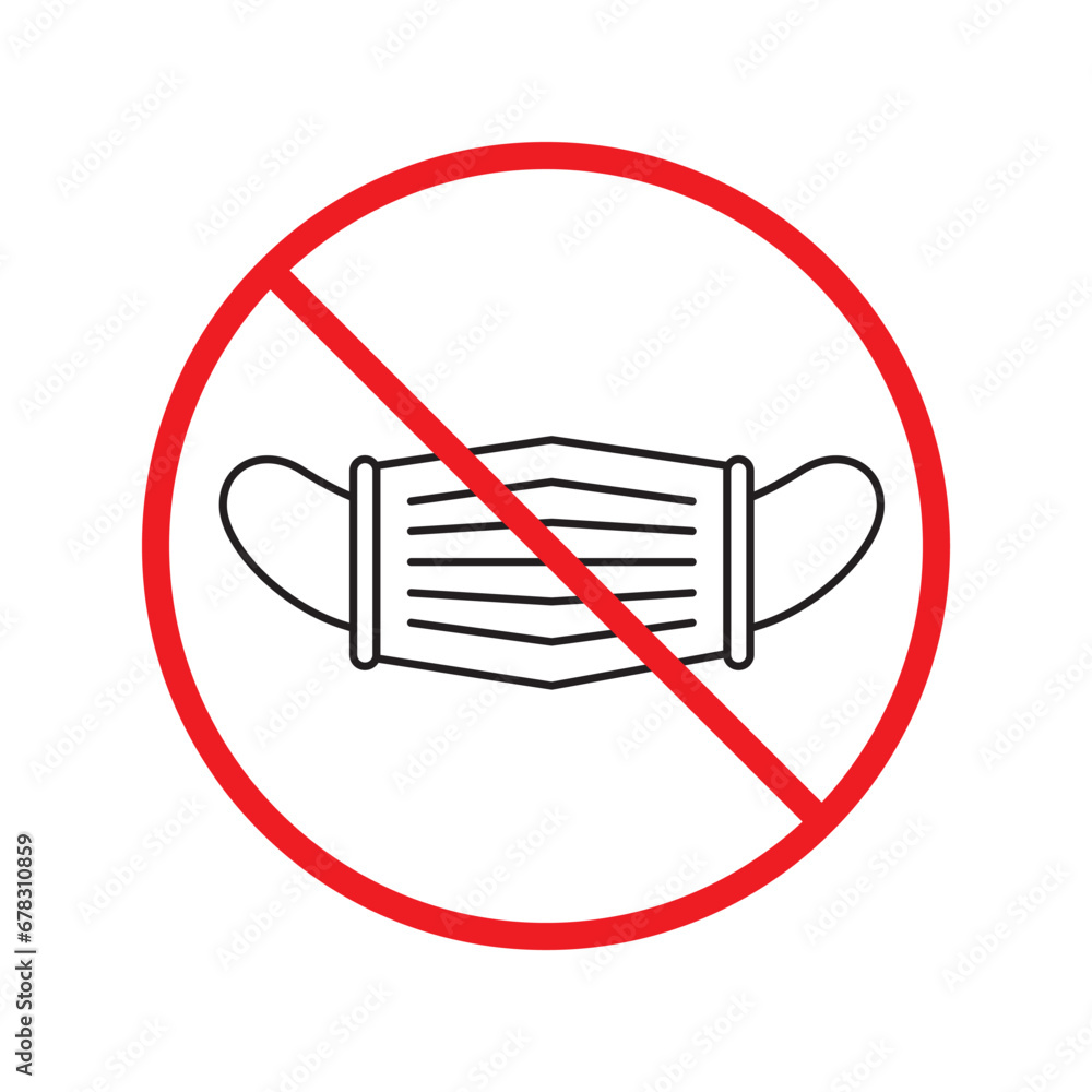 Forbidden flu mask icon. No medical mask vector sign. Prohibited Warning restriction. No flu mask caution icon. Doctor mask flat symbol pictogram UX UI. Caution danger attention ban label Forbidden flu mask icon. No medical mask vector sign. Prohibited Warning restriction. No flu mask caution icon. Doctor mask flat symbol pictogram UX UI. Caution danger attention ban label