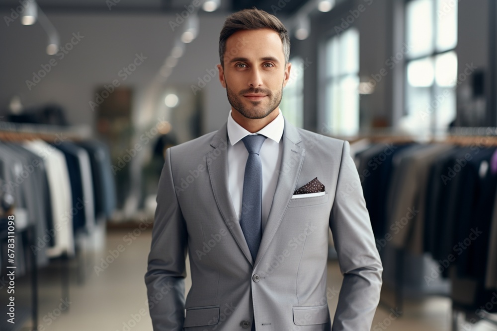 Dapper Gentleman Admiring Fine Attire in a High-End Boutique Dapper Gentleman Admiring Fine Attire in a High-End Boutique