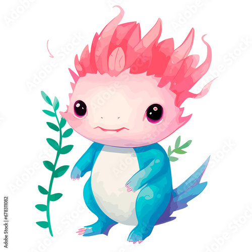 Watercolor cute axolotl  © มาริษา พานจันทร์