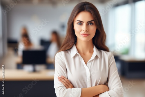 Confident Woman in White Shirt, Exuding Strength and Poise photo