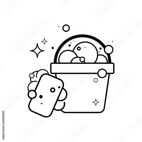 Isolated sponge and bucket with bubble icon Vector