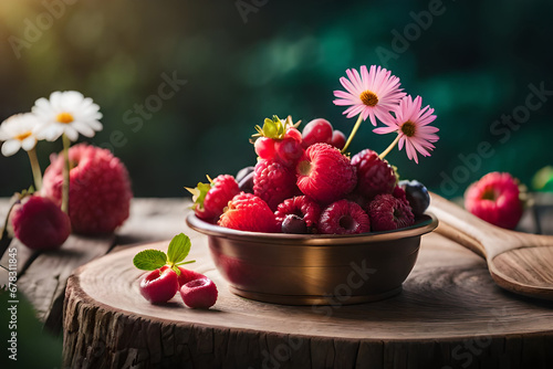 Burst of Flavor with Various Fresh Berries and Flowers. Generative AI