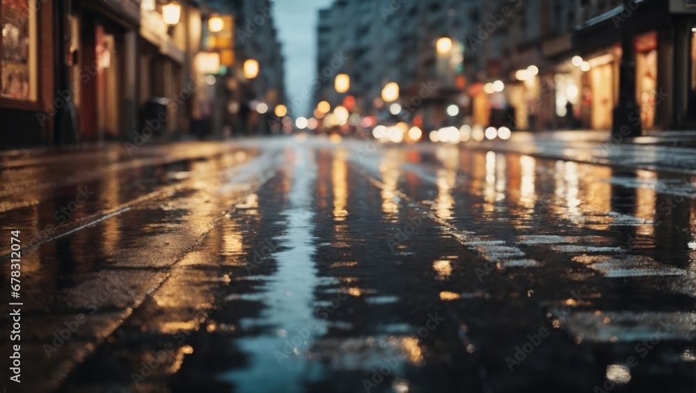 Abstract urban background. Lights and shadows of city. Streets after rain with reflections on wet asphalt. Ai Generative - obrazy, fototapety, plakaty 