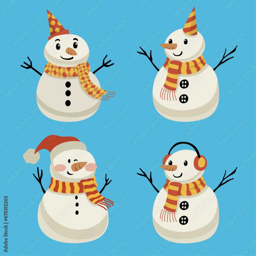 Happy snowman with various pose collection Happy snowman with various pose collection